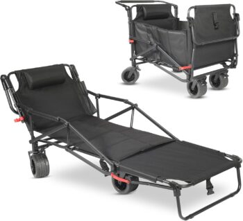🛒 2-in-1 Folding Beach Wagon & Lounge Chair | 400 lbs Capacity | Big Wheels for Sand | Camping, Fishing, Shopping